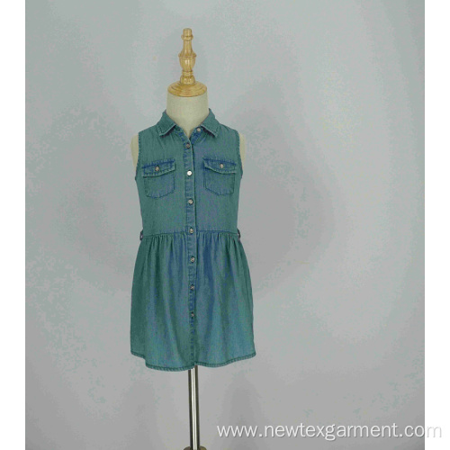 casual denim girls sleeveless shirt dress